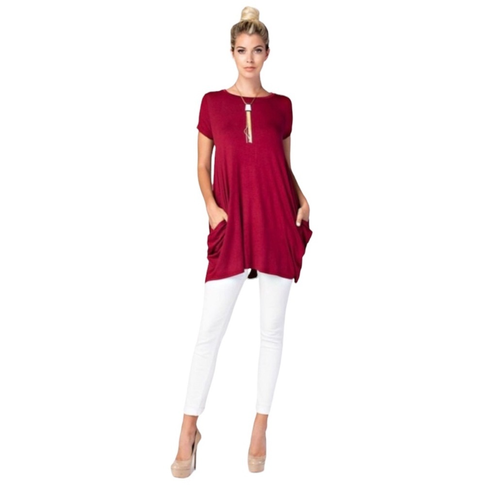 Love In Womans Size S Tunic Top Dress Blouson Oversized Red Wine Pockets Boho